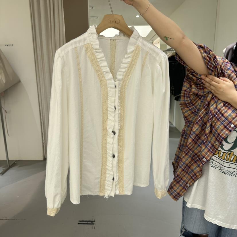 VAULT韓國直郵㊣女士新款25秋夏時尚休閑真品推薦襯衫蕾絲衫VAULT襯衫/蕾絲衫
