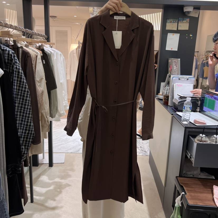 SELF SERVICE東大門㊣代購女裝新款25秋冬長款風衣含腰繩紐扣SELF SERVICE長款風衣