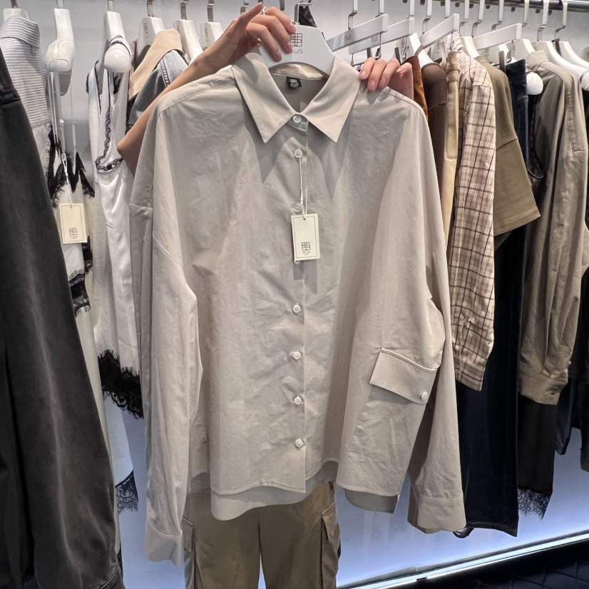 OUS/INCH-L東大門㊣實拍女士新品真品25秋冬襯衫蕾絲衫口袋OUS/INCH襯衫/蕾絲衫