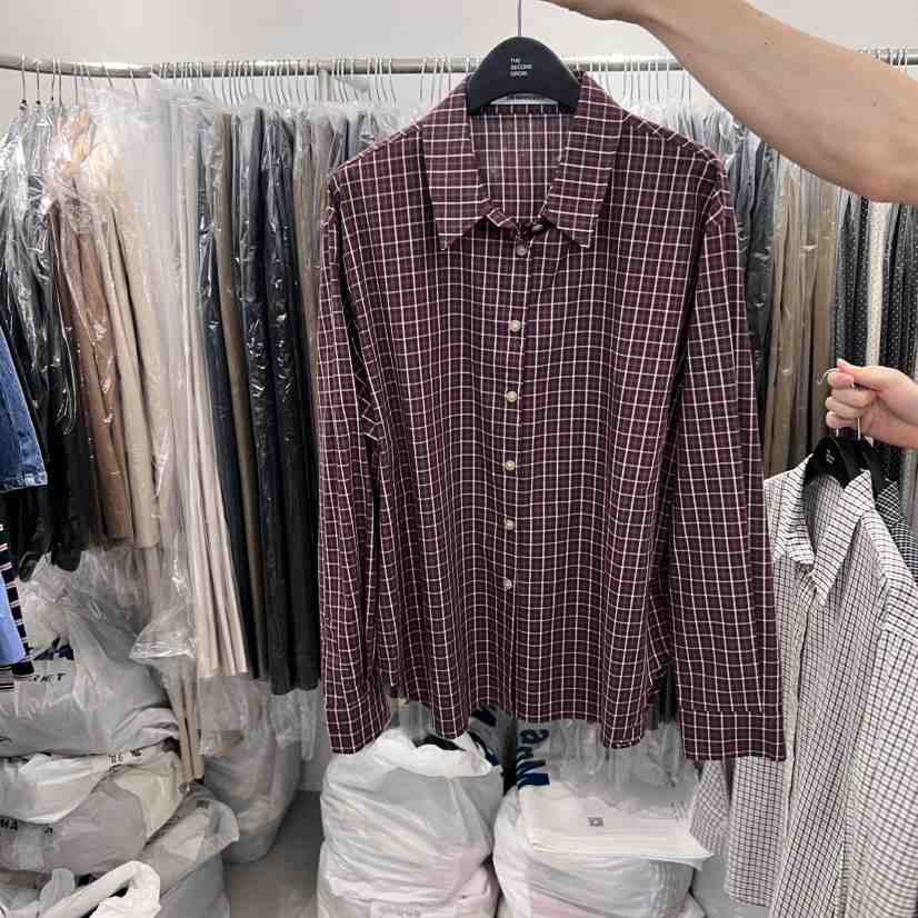 THE SECOND GROW韓國代購㊣女裝新品人氣職業襯衫蕾絲衫格紋THE SECOND GROW襯衫/蕾絲衫