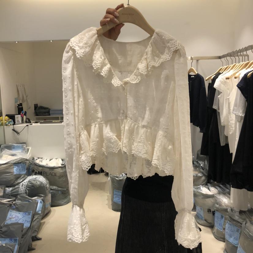 RICH SISTER韓國直郵㊣女裝新款職業襯衫蕾絲衫泡泡袖蕾絲RICH SISTER襯衫/蕾絲衫