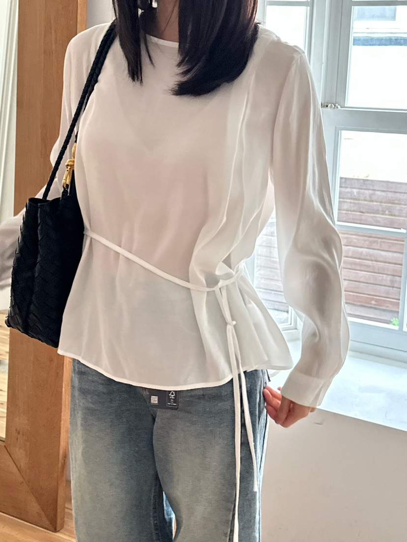 LE VASE東大門㊣直郵女裝新品25秋夏時尚襯衫蕾絲衫含腰繩LE VASE襯衫/蕾絲衫
