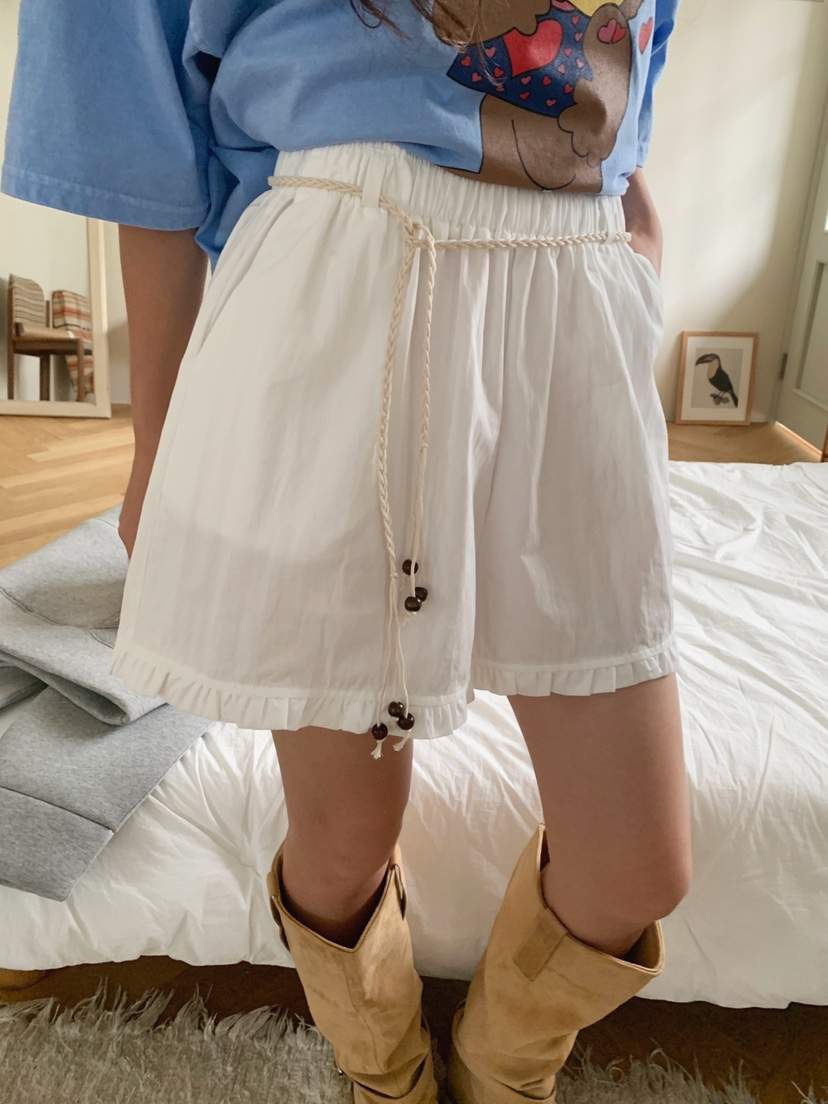 JKICHI東大門㊣實拍女士新款25秋夏時尚職業短褲含腰繩荷葉邊JKICHI短褲