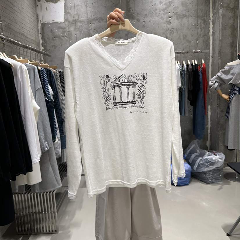 JUNI韓國代購㊣女士新品熱賣時尚職業休閑25秋夏推薦長袖T恤my juni長袖T恤