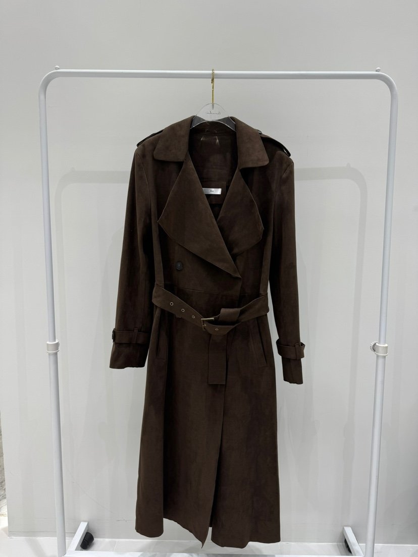 JKICHI韓國代購㊣女裝新品25秋夏人氣長款風衣含腰帶絨面革JKICHI長款風衣