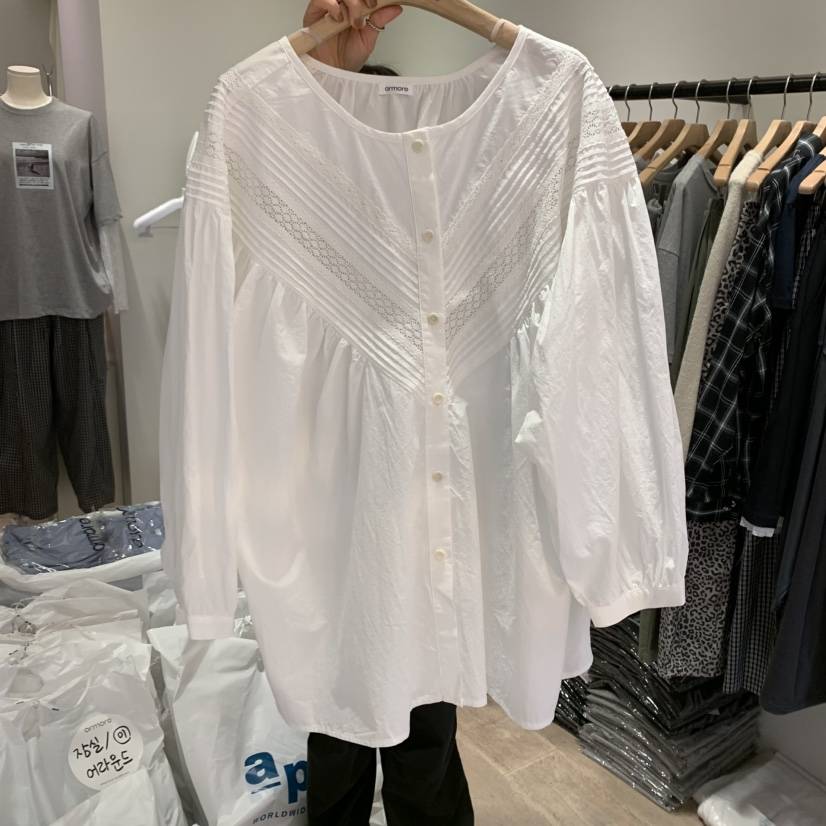 ORMORE韓國代購㊣女士新品25秋夏休閑真品人氣職業襯衫蕾絲衫ORMORE襯衫/蕾絲衫