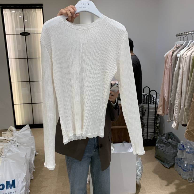 VENIR-a韓國直郵㊣女裝新品時尚推薦25秋冬長袖T恤褶皺長款VENIR-a長袖T恤