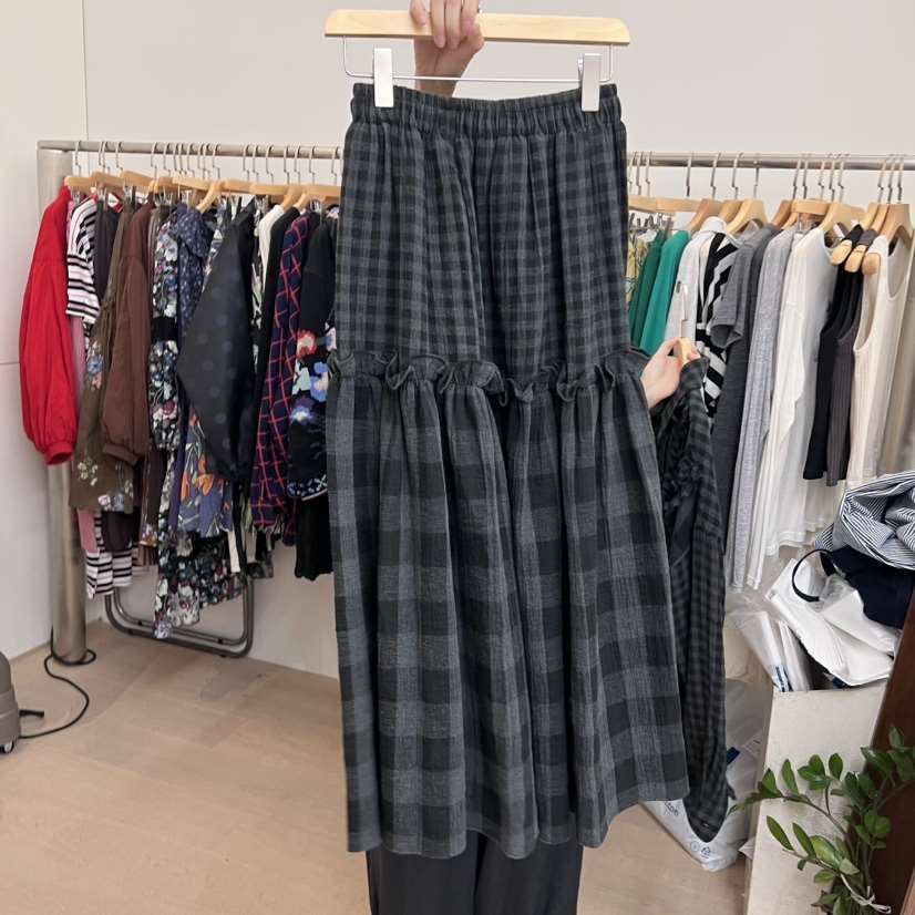 DOHWAJI東大門㊣直郵女裝新款熱賣25秋夏推薦職業長裙格紋雙層DOHWAJI長裙