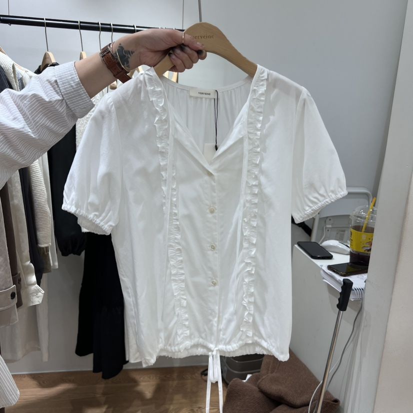 VERVEINE韓國直郵㊣女士新品25秋冬人氣時尚襯衫蕾絲衫蕾絲VERVEINE襯衫/蕾絲衫