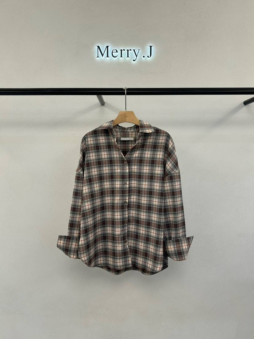 MERRY-J韓國代購㊣女士新品時尚休閑推薦25秋冬襯衫蕾絲衫格子MERRY-J襯衫/蕾絲衫