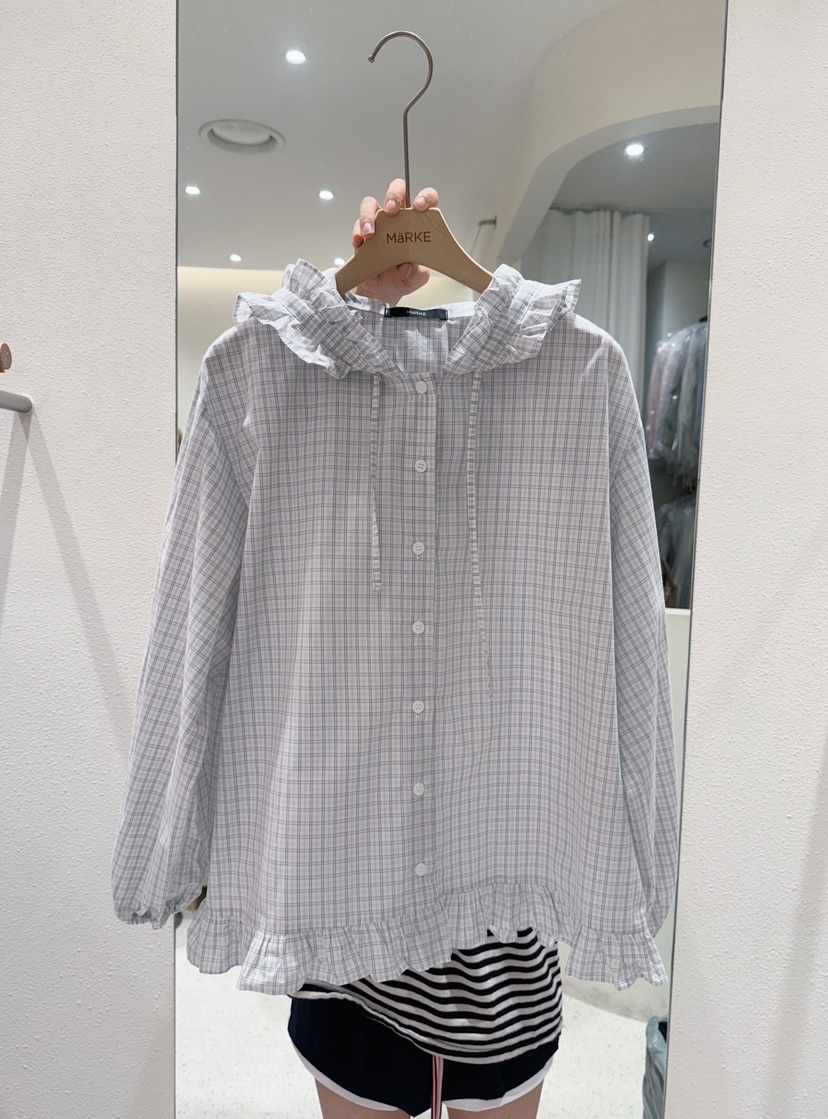 MARKE-P東大門㊣代購女裝新品休閑襯衫蕾絲衫荷葉邊格紋連帽MARKE-P襯衫/蕾絲衫