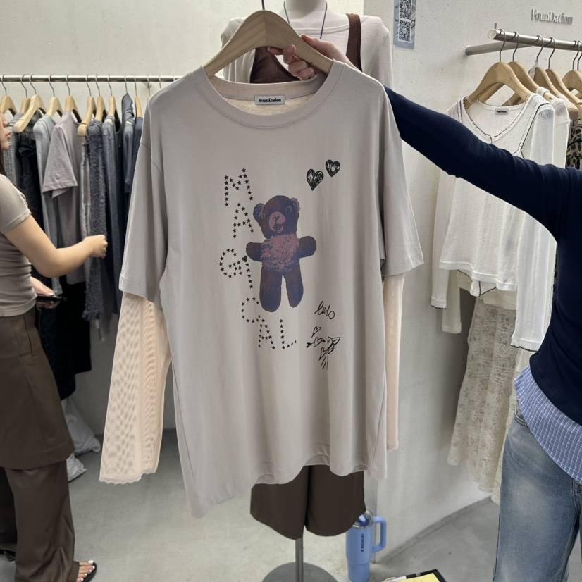 FOUNDATION韓國代購㊣女士新品休閑25秋冬推薦熱賣人氣長袖T恤FOUNDATION長袖T恤