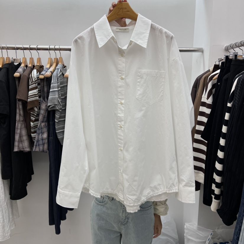 DRESS ROOM東大門㊣直郵女裝新款職業25秋冬襯衫蕾絲衫蕾絲DRESS ROOM襯衫/蕾絲衫