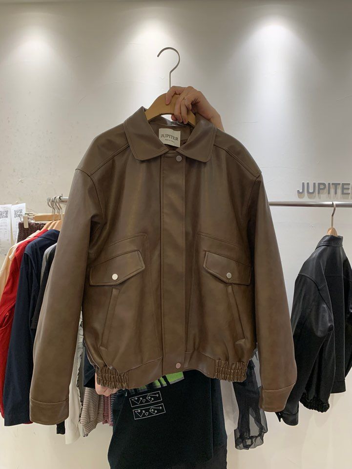 JUPITER東大門㊣代購女裝新款人氣時尚職業休閑皮衣復古皮革JUPITER皮衣