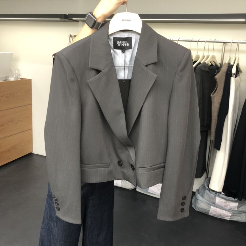BANUL東大門㊣實拍女裝新品25秋冬時尚推薦休閑夾克短款條紋BANUL夾克