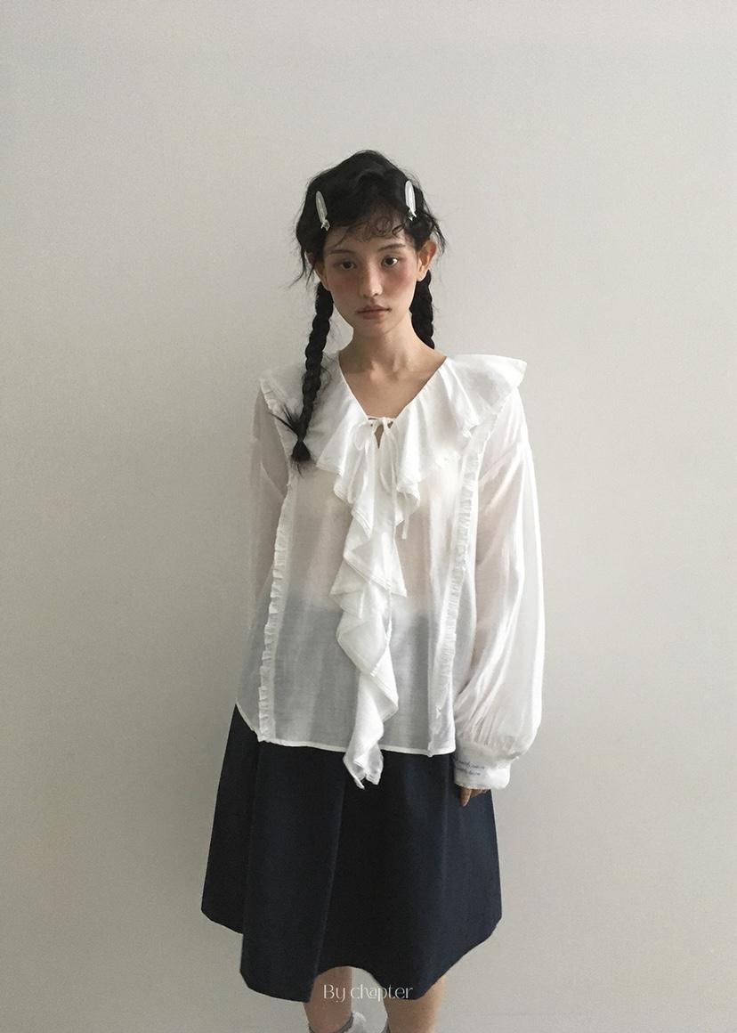 BY CHAPTER東大門㊣直郵女裝新款熱賣25秋冬襯衫蕾絲衫荷葉邊Chapter襯衫/蕾絲衫