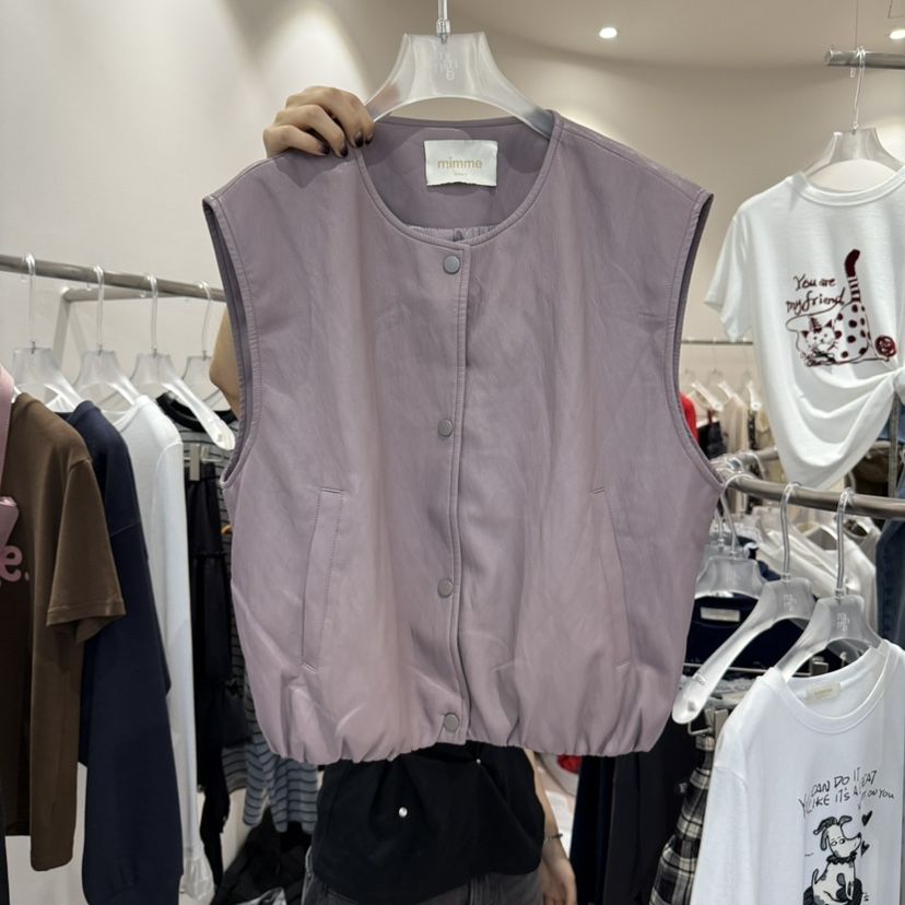 MIMME韓國代購㊣女士新款休閑時尚熱賣職業推薦25秋冬馬甲皮革MIMME馬甲