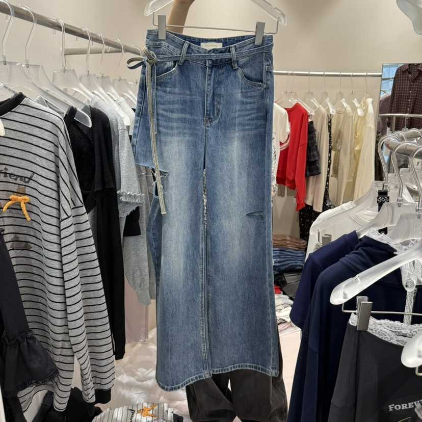 MIMME韓國代購㊣女士新款25秋冬推薦人氣職業牛仔褲含腰繩腰帶MIMME牛仔褲