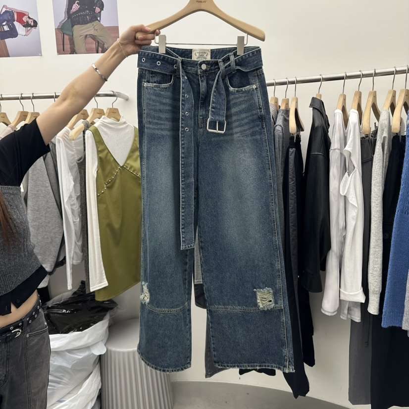 TWELVE東大門㊣直郵女裝新款25秋冬推薦真品職業牛仔褲含腰帶TWELVE牛仔褲