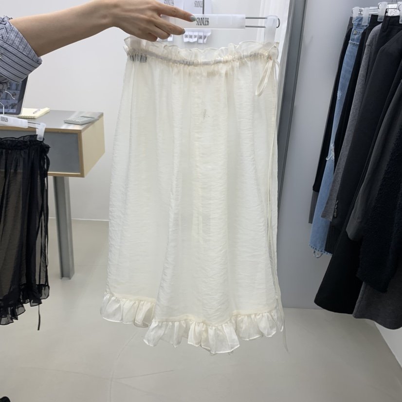 STAINLESS東大門㊣代購女裝新品25秋冬半身裙中短裙荷葉邊裹身裙透視STAINLESS半身裙/中短裙