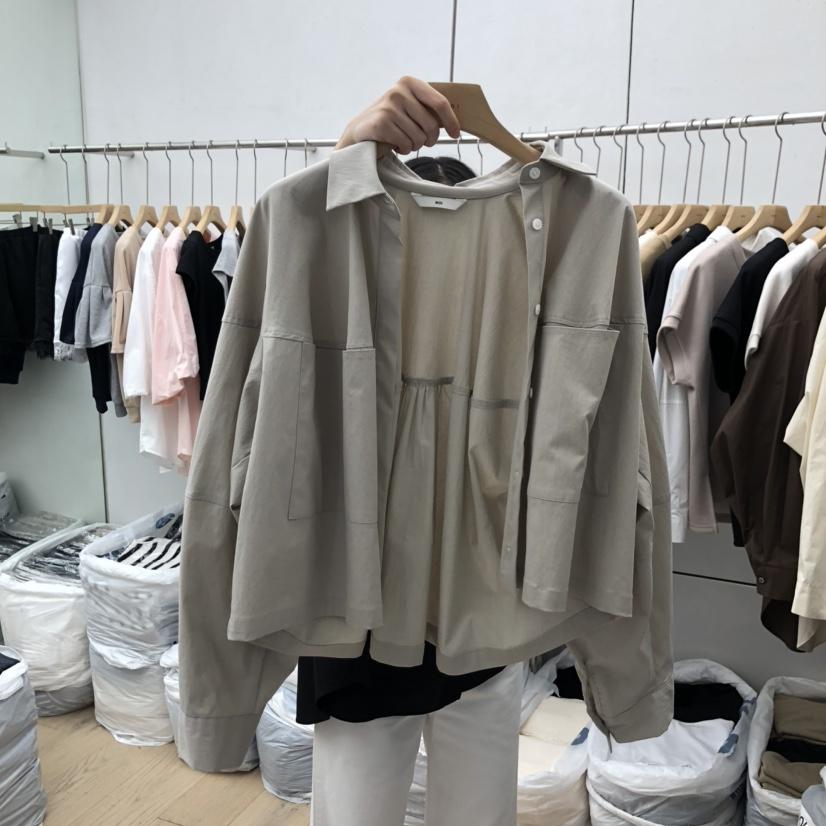 MOI-A韓國代購㊣女裝新品熱賣真品推薦休閑襯衫蕾絲衫雙口袋MOI-A襯衫/蕾絲衫