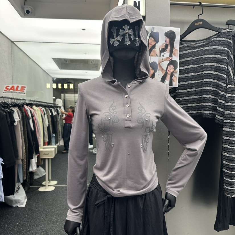 NUEUN東大門㊣直郵女士新品推薦職業熱賣時尚人氣長袖T恤連帽NUEUN/SEEOT長袖T恤