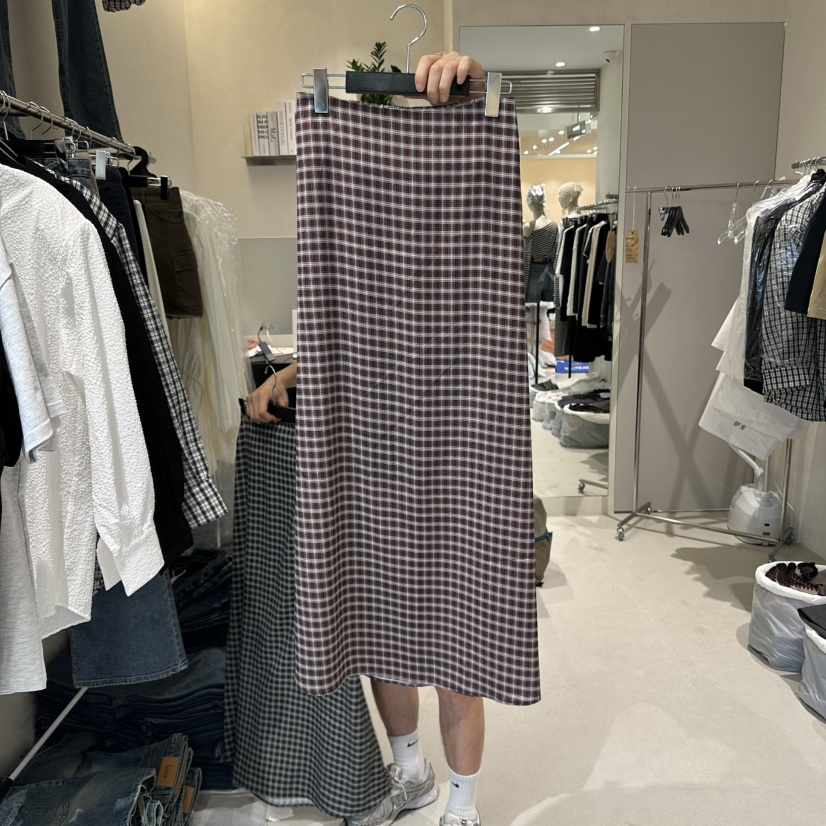 MEMO CLASSIC東大門㊣實拍女裝新品推薦時尚真品休閑長裙格紋MEMO CLASSIC長裙