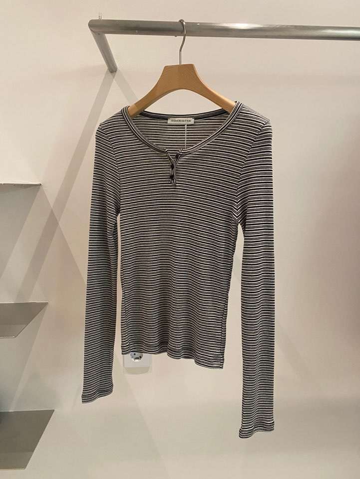 BOUTIQUE SEOUL-P東大門㊣代購女裝新款休閑時尚推薦長袖T恤ANDMORE BUTTON長袖T恤