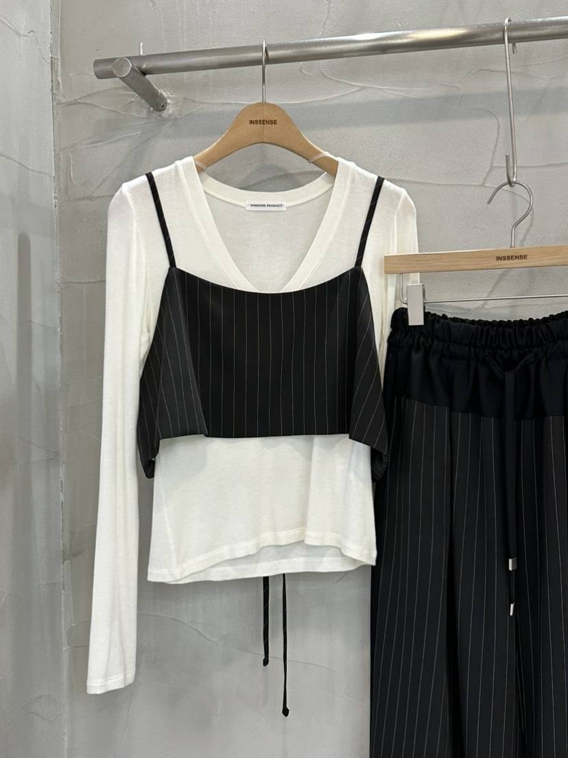 INSSENSE-A韓國代購㊣女士新品職業吊帶背心不含內搭條紋緊身INSSENSE-A吊帶/背心