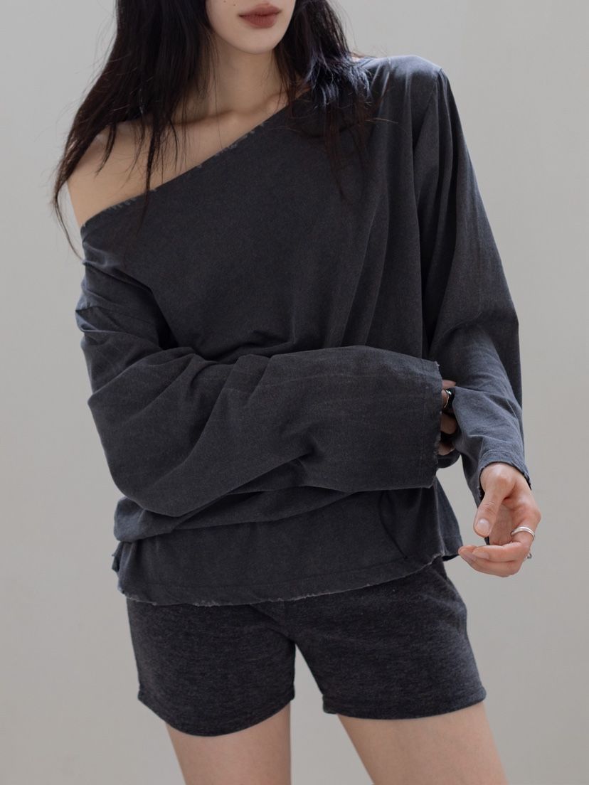 INSSENSE-A東大門㊣實拍女士新款職業25秋冬人氣長袖T恤露肩INSSENSE-A長袖T恤