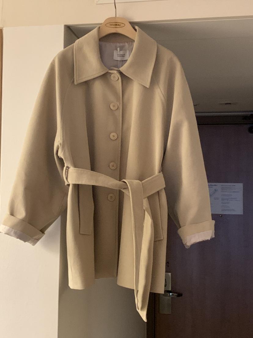 NOUVEAU韓國代購㊣女裝新款職業時尚真品熱賣短款大衣含腰帶NOUVEAU短款大衣