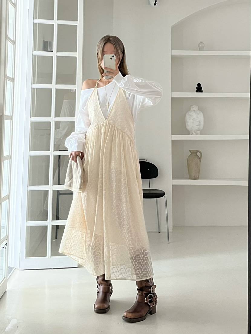 LOVE PULL韓國直郵㊣女士新品人氣25秋冬連衣裙不含內搭刺繡LOVE PULL連衣裙