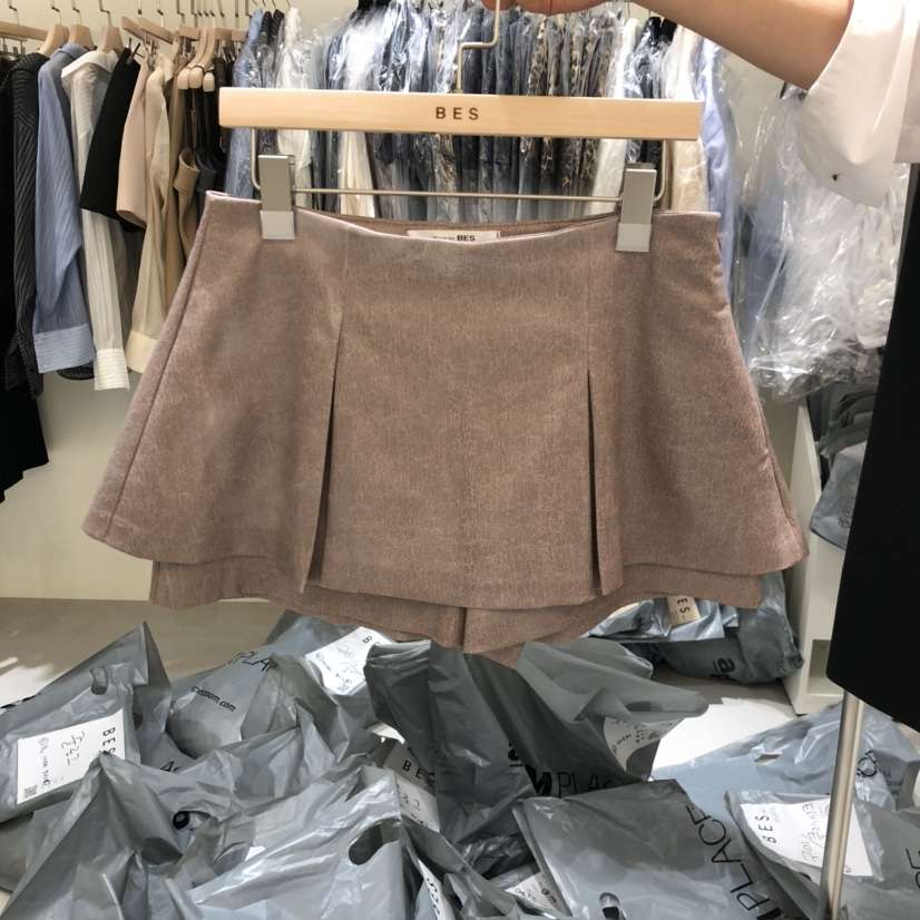 BES東大門㊣代購女裝新品推薦休閑職業真品時尚裙褲雙排扣皮革BES SEOUL裙褲
