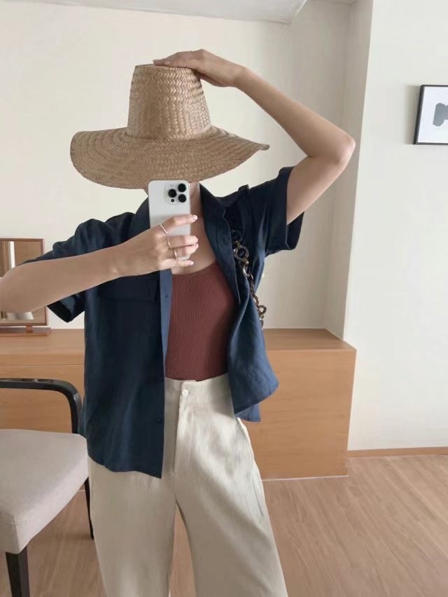 THEBARN東大門㊣代購女裝新款休閑25秋夏人氣襯衫蕾絲衫亞麻THEBARN襯衫/蕾絲衫