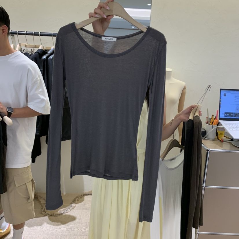 W AND J東大門㊣直郵女士新品人氣時尚25秋冬長袖T恤透視W AND J長袖T恤