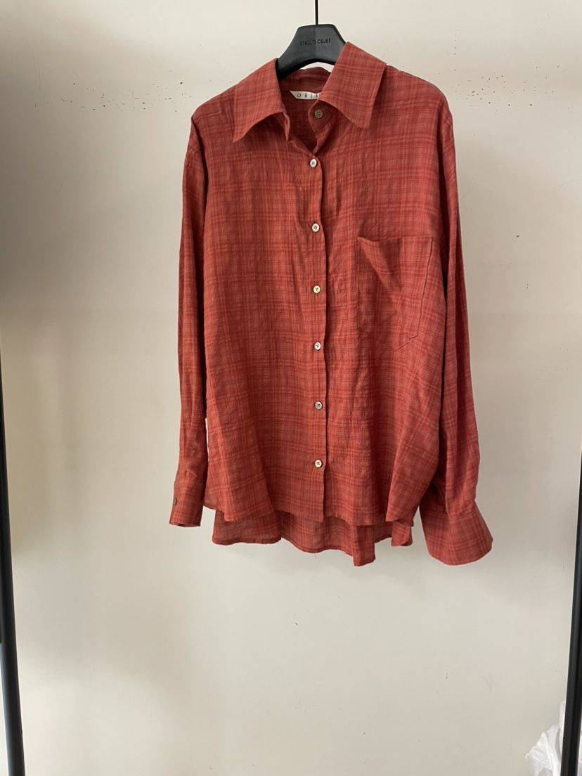 OBJET東大門㊣實拍女士新品職業時尚休閑25秋冬襯衫蕾絲衫格紋love us u/OBJET襯衫/蕾絲衫