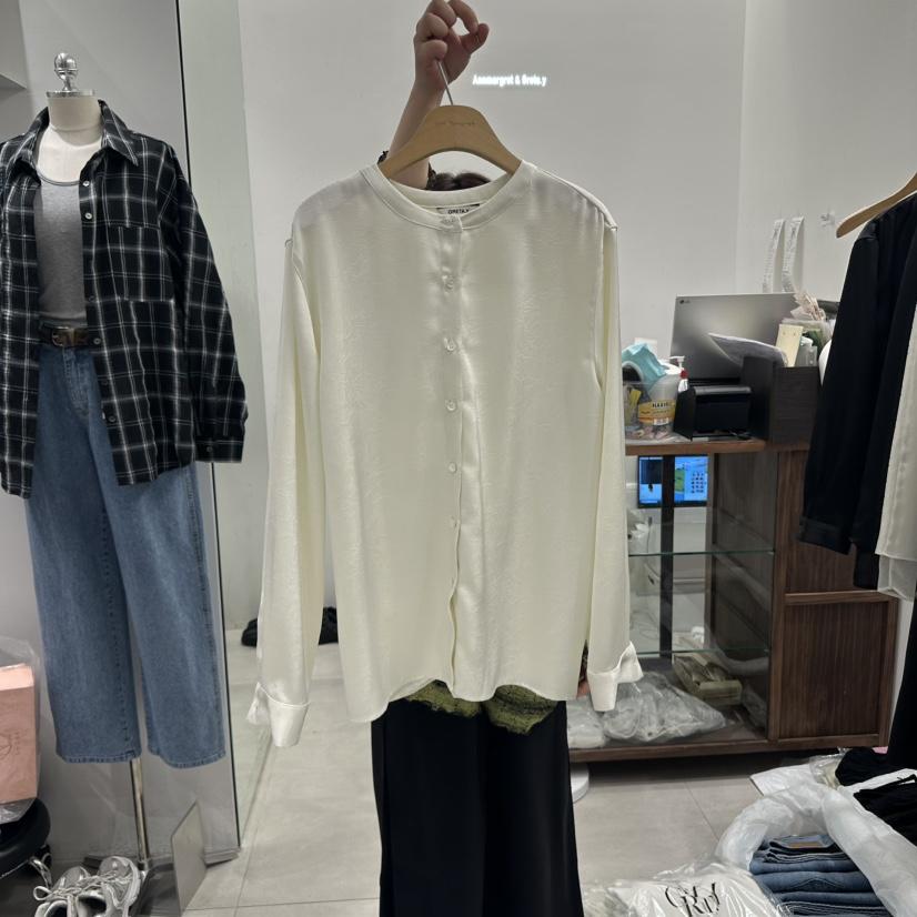 ANN MARGRET東大門㊣實拍女士新款人氣襯衫蕾絲衫褶皺緞面GRETA.Y襯衫/蕾絲衫