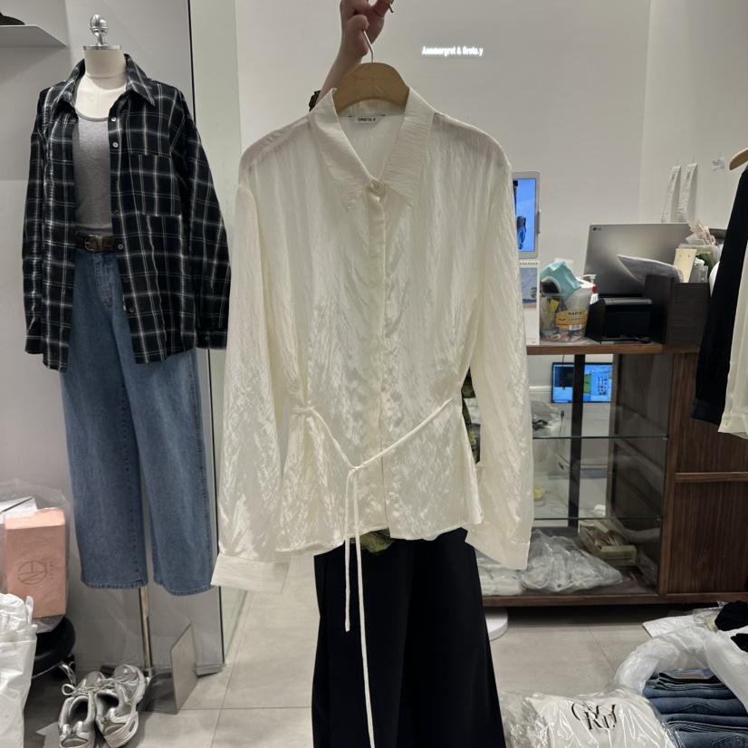 ANN MARGRET韓國直郵㊣女裝新款休閑襯衫蕾絲衫含腰繩GRETA.Y襯衫/蕾絲衫