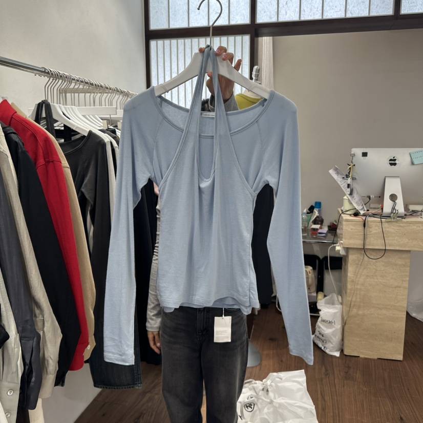 UNDERSTANDING東大門㊣直郵女裝新品25秋冬真品長袖T恤假兩件UNDERSTANDING長袖T恤