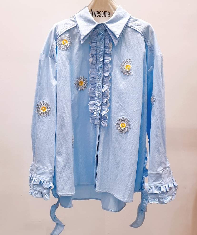 AWESOME-P韓國代購㊣女士新品推薦25秋冬休閑時尚襯衫蕾絲衫AWESOME-P襯衫/蕾絲衫