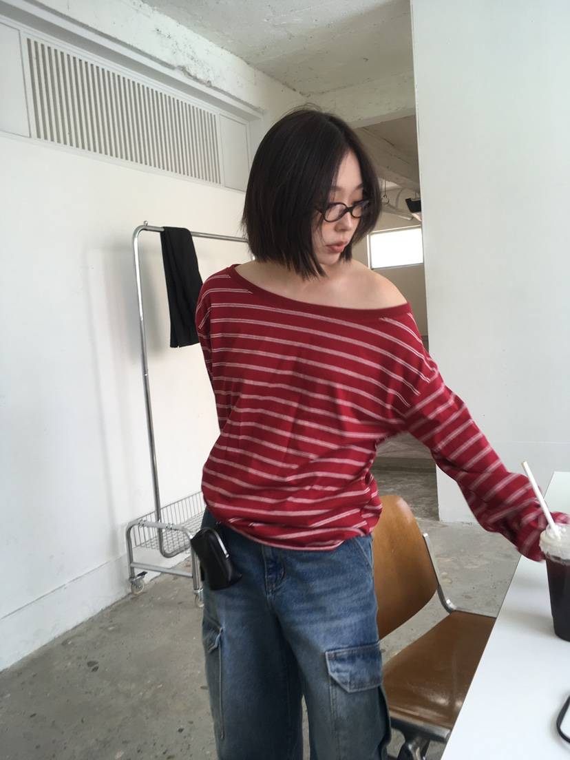 CEDARWOOD韓國直郵㊣女士新品時尚真品推薦人氣長袖T恤露肩CEDARWOOD長袖T恤