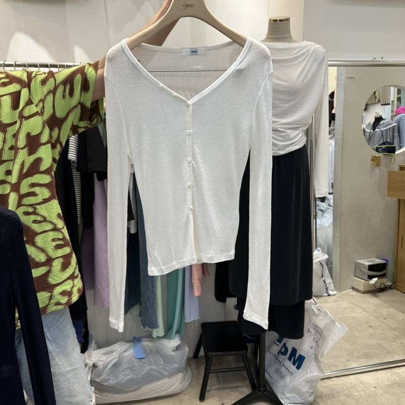 ORRD韓國直郵㊣女士新品時尚推薦人氣職業長袖T恤羊毛開衫紐扣ORRD長袖T恤