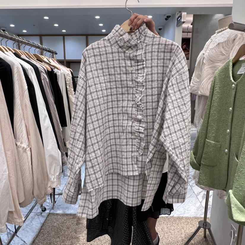 A韓國代購㊣女士新品休閑推薦人氣25秋冬熱賣襯衫蕾絲衫格紋A STORE襯衫/蕾絲衫