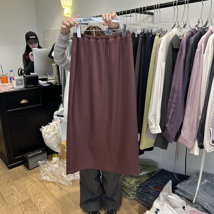 RIVEROOM韓國代購㊣女士新品休閑職業真品25秋冬推薦長裙雙層RIVEROOM長裙