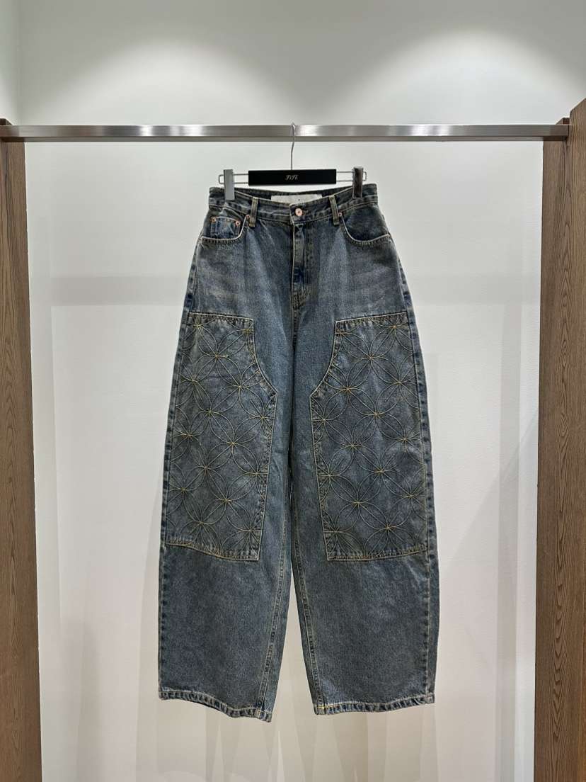 FIFO韓國代購㊣女裝新款熱賣休閑推薦25秋冬真品牛仔褲刺繡FIFO牛仔褲