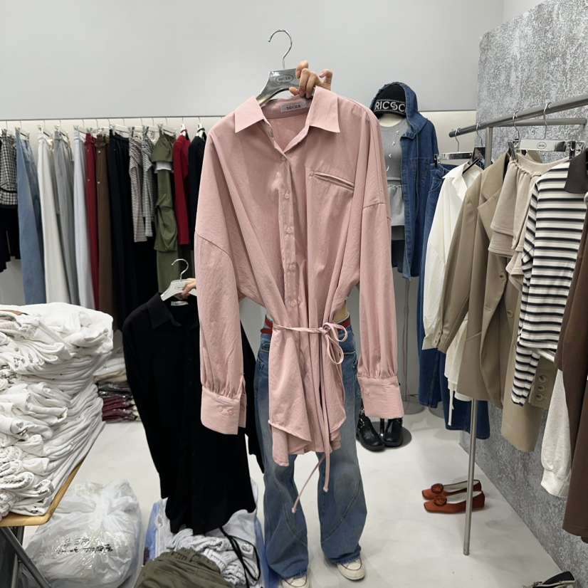 BADCALM東大門㊣直郵女士新品時尚真品人氣襯衫蕾絲衫含腰繩BADCALM襯衫/蕾絲衫