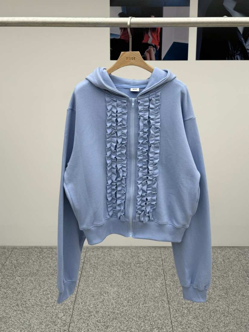 MADE-P韓國代購㊣女裝新款25秋冬休閑熱賣真品夾克荷葉邊兜帽MADE-P夾克