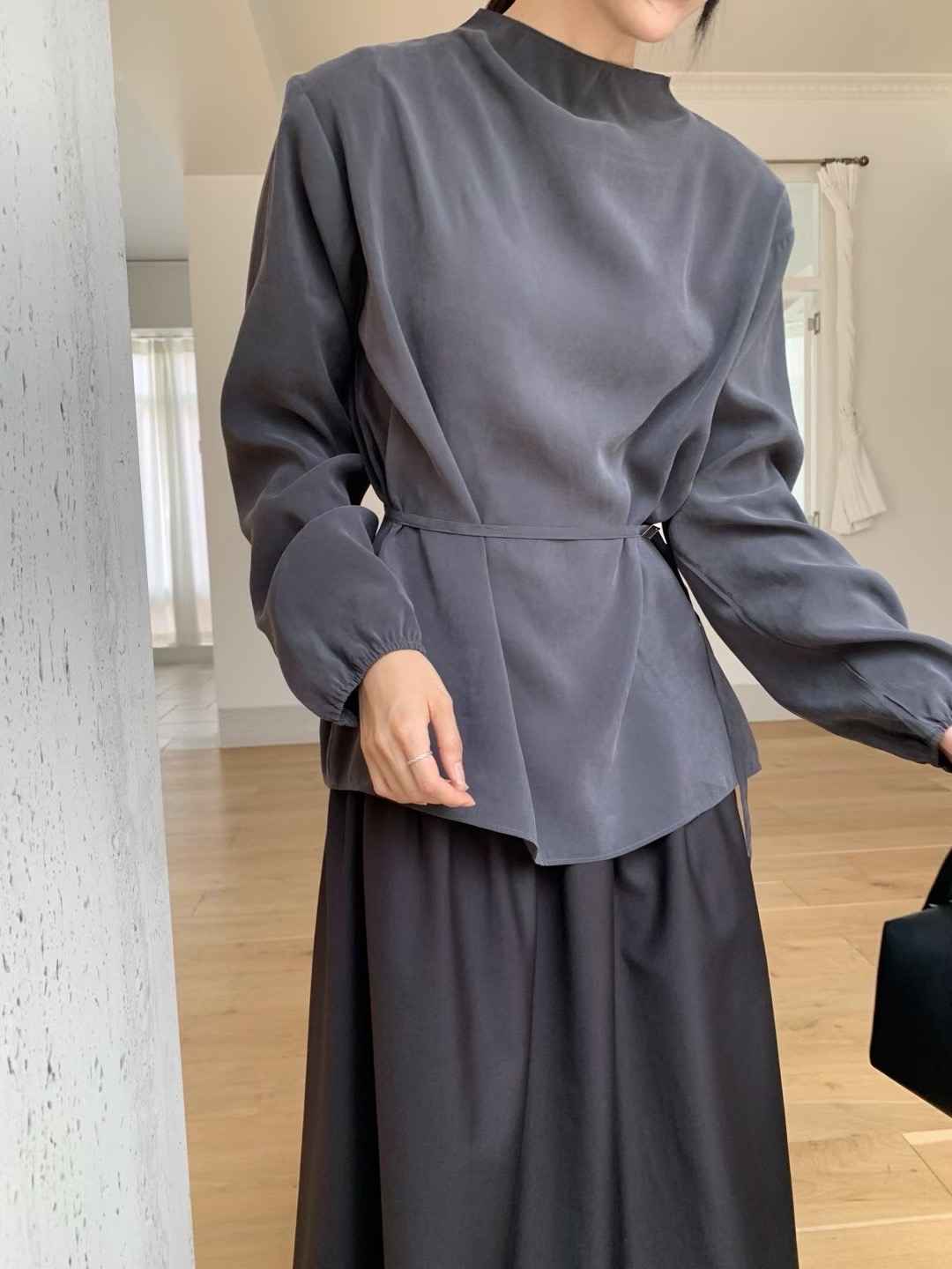 HANDER韓國直郵㊣女士新品職業熱賣休閑人氣襯衫蕾絲衫含腰繩HANDER襯衫/蕾絲衫