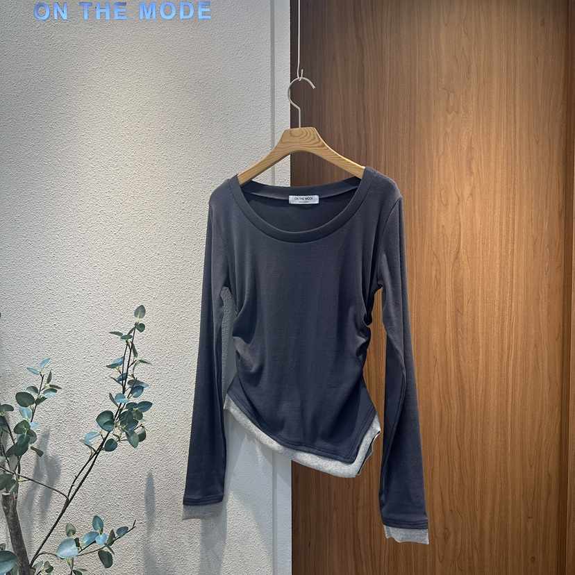 ON THE MODE韓國直郵㊣女裝新品時尚休閑推薦長袖T恤褶皺ON THE MODE長袖T恤