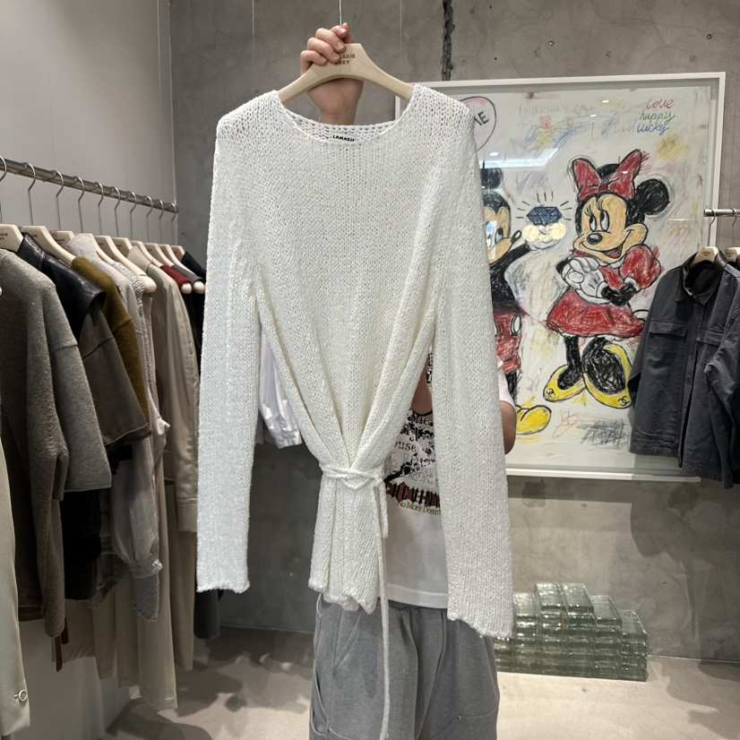 LAMAGIEPIE韓國直郵㊣女裝新品真品人氣職業時尚針織衫含腰繩LAMAGIE GREY針織衫